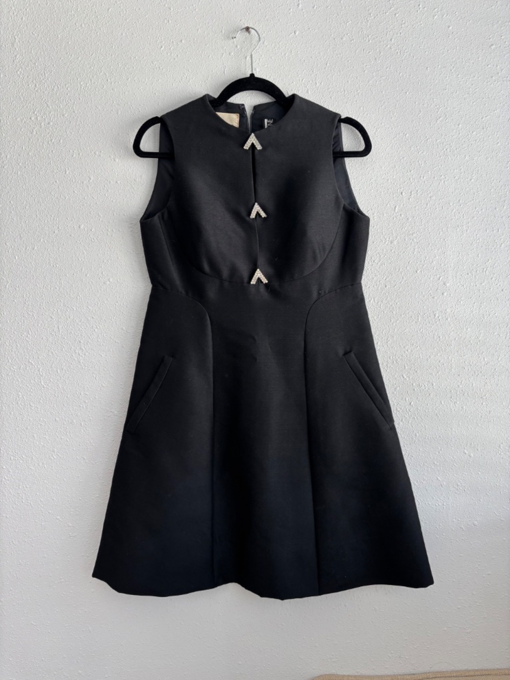 Geoffrey Beene Vintage Late 1960s Black Wool Mod Cocktail Dress w/ Rhinestones